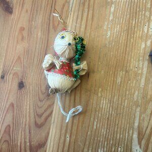 Vintage Cornhusk Kurt Adler Christmas Mouse Rustic Ornament Anthropomorphic 1980